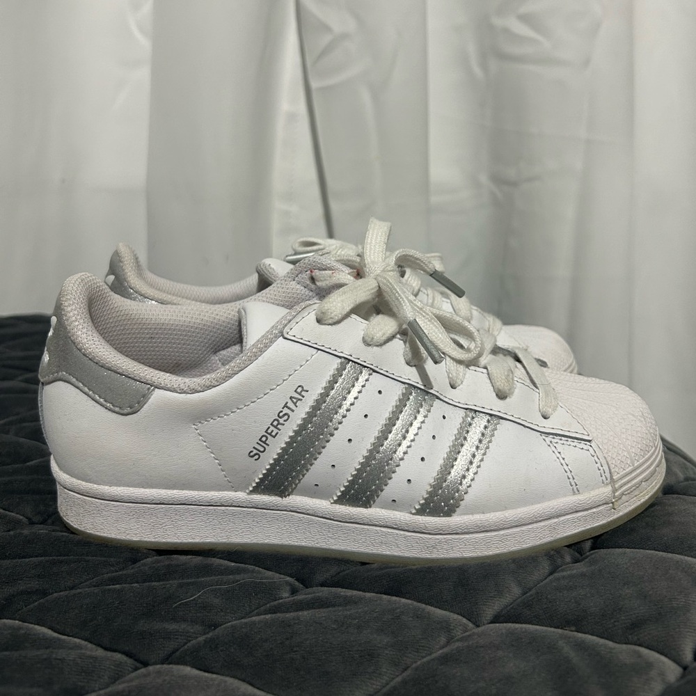 Adidas Superstar Silver Glitter Stripped Sneakers